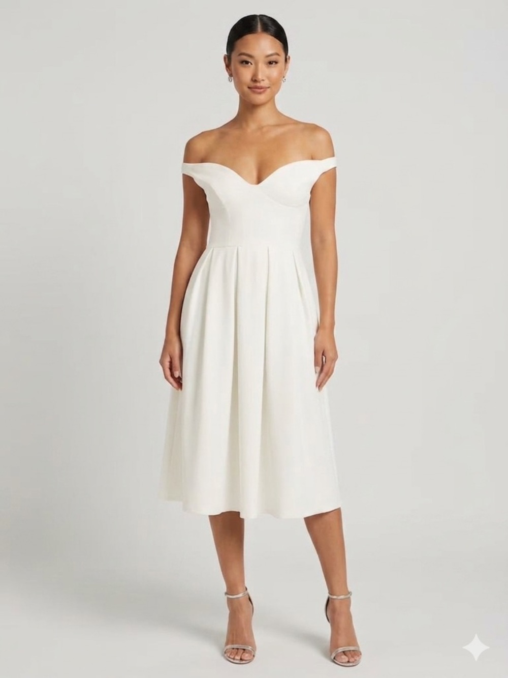 Fashion Nova Off-Shoulder White Midi Dress